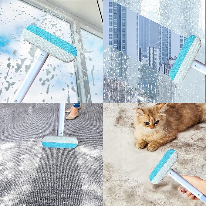 No Kneeling Pet Hair Remover – 4-in-1 Reusable Tool for Dog & Cat Hair, Extra Long Handle (23.4") for Under Furniture, High Windows & Hard-to-Reach Areas – Back-Saver, 2-Pack (Value Set)