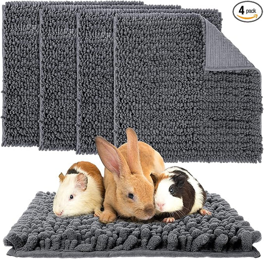 Amylove 4 Pcs Guinea Pig Cage Liner 12 x 12 Inch Washable Shaggy Chenille Pee Pads Pet Dog Cat Bedding Training Mat Reusable for Small Animals Puppy Bunny Hamster Chinchilla