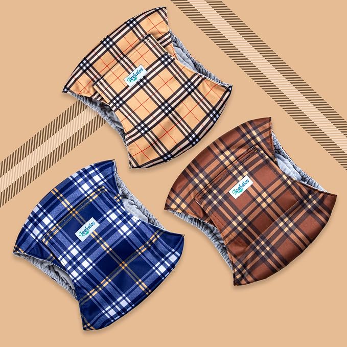 Leekalos Male Dog Diapers (3 Pack), High Absorbing Dog Belly Bands for Male Dogs, Washable Reusable Dog Male Wraps (Plaid, X-Large)