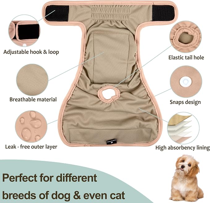 Washable Female Dog Diapers - Premium Reusable Diapers for Doggie in Heat - Highly Absorbent Dog Diapers Female for Pet Incontinence with Adjustable Snaps Pink, XL