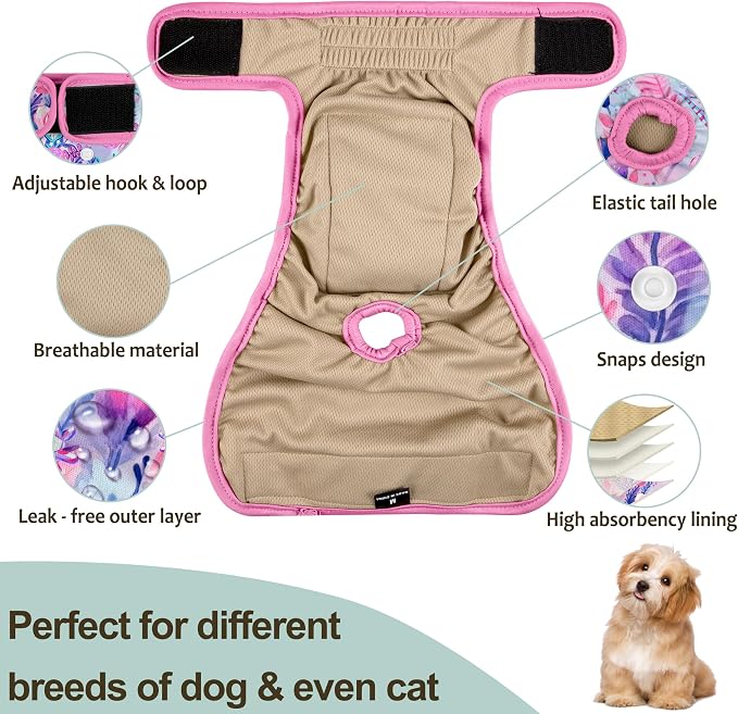 Washable Reusable Female Dog Period Diapers for Heat Doggie Puppy Diapers for Female Dogs, L