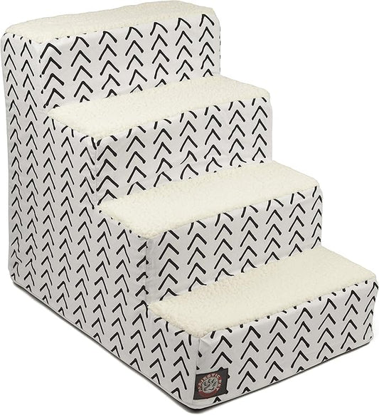 Majestic Pet Portable Pet Stairs | Soft Sherpa Steps Foam Feeling | Steps for Dogs & Cats | Dog & Cat Ramp | Indoor Only | Max Weight: up to 250 Lbs, 4 Step, Boho Arrow White/Black