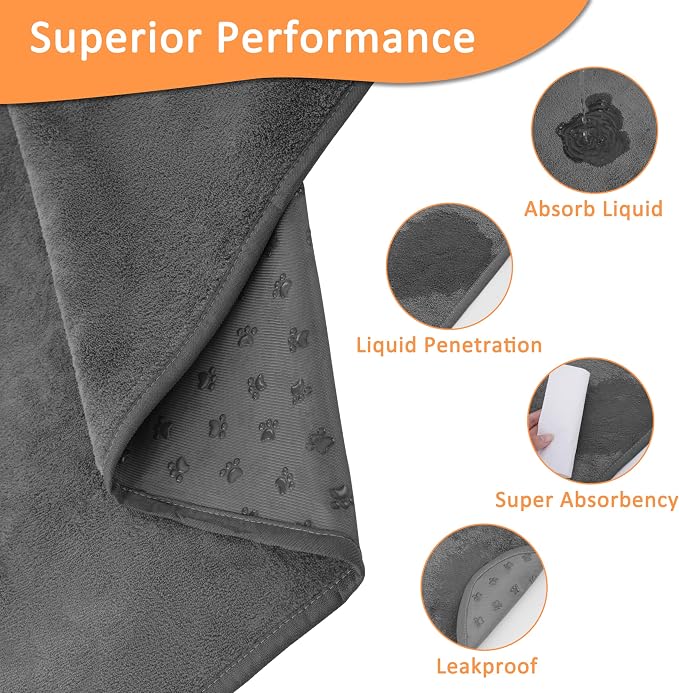 Bunlitent 3 Packs Washable Pee Pads for Dogs, 48'' x 48" Reusable Puppy Pads with Super Absorbent, Fast Absorbent Pet Whelping Pads, Puppy Playpen Mat for Incontinence, Housebreak, Crate, Grey