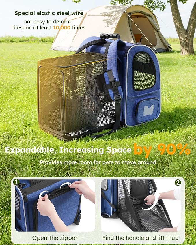 Pecute Pet Carrier Backpack, Cat Backpack Carrier, Expandable with Breathable Mesh for Small Dogs Cats Puppies, Dog Backpack Carrier for Hiking Travel Camping Outdoor, Hold Pets Up to 17 Lbs