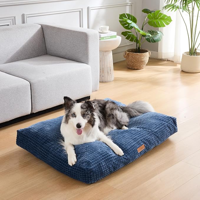 Modern Threads Ultra Plush Orthopedic Memory Foam Pillow Bed for Large Dogs with Supportive Filling and Stylish Textured Design, Blue, (48" L x 36" W x 6" Th)