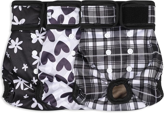 Female Dog Diapers - Premium Reusable Diapers for Doggie in Heat - Highly Absorbent for Pet Incontinence with Adjustable Snaps Black, L