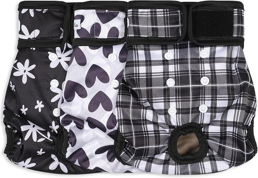 Female Dog Diapers - Premium Reusable Diapers for Doggie in Heat - Highly Absorbent for Pet Incontinence with Adjustable Snaps Black, S