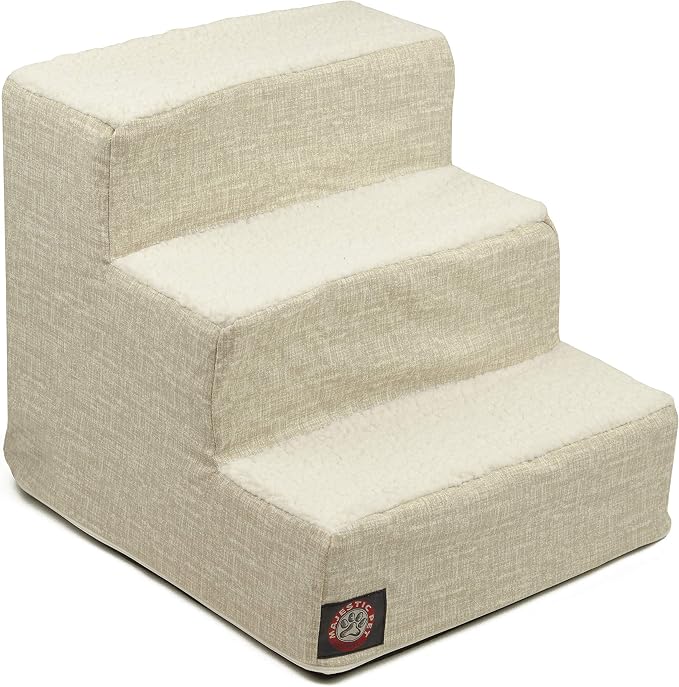 Majestic Pet 3 Step Portable Dog Stairs for Small Dogs to get on Bed Supports 25 lbs or Less – Dog Steps for High Bed with Machine Washable Cover – Pet Stairs for Cats Palette Heathered Frappe