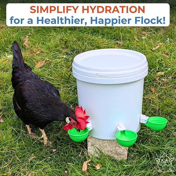 Lil'Clucker - Large Automatic Chicken Waterer Cups Suitable for Ducks, Geese, Turkeys, and Bunny Rabbit - Water Feeder Kit - Poultry Waterer (Green, 5 Pack)