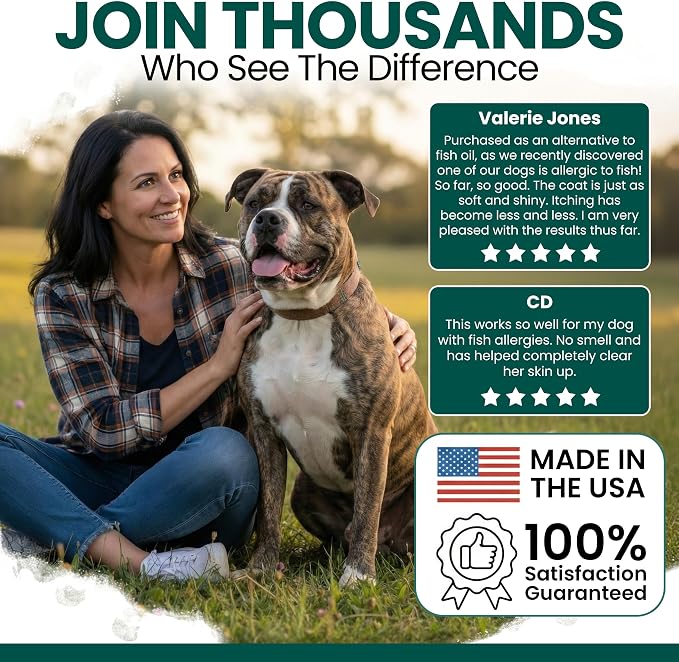 Vegan Omega 3 Oil for Dogs - 4 oz of Fish Free Algae Oil for Healthy Skin and Coat - Made with Omega 3 and 6 Fatty Acids, EPA, DHA, and DPA - Made in the USA