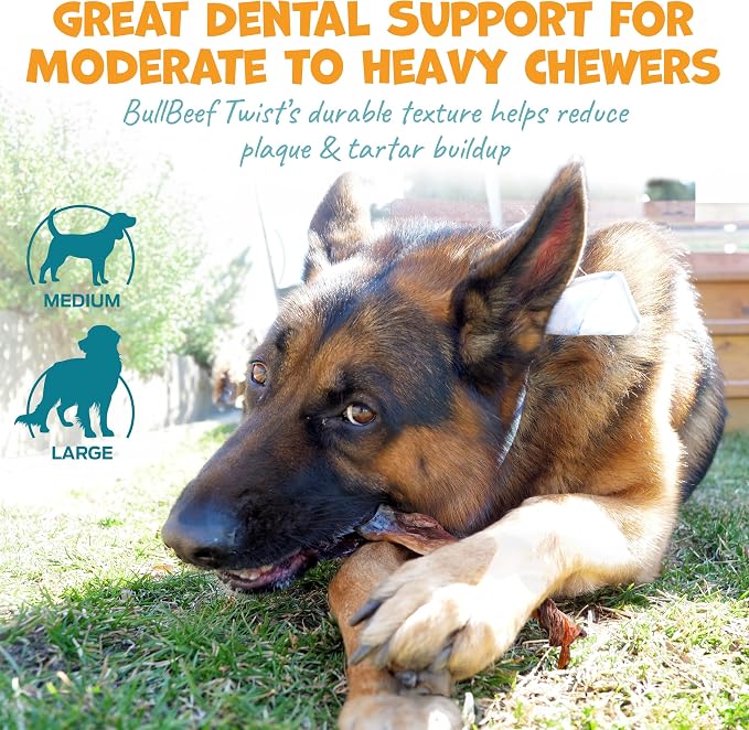 Pack Approved Long Lasting Dog Chews Bundle - Beef Cheek Rolls & Bull Beef Twists for Medium to Large Dogs