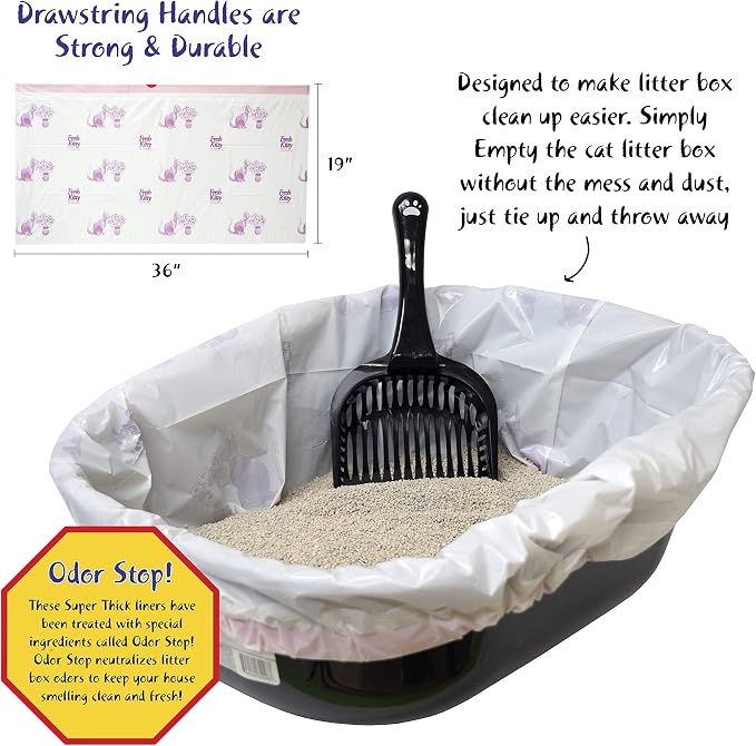 15 Count Fresh Kitty Litter Box Liners Super Thick, Durable, Easy Clean Up Jumbo Drawstring Scented Litter Pan Box Liners, Bags for Pet Cats (Pack of 3)