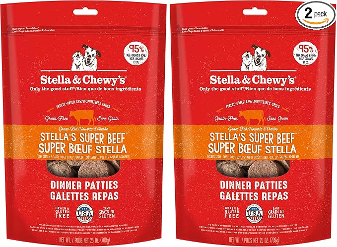 Stella & Chewy's Freeze-Dried Raw Dinner Patties - Beef Recipe - High Protein Grain-Free Puppy & Dog Food - Perfect for Picky Eaters - 25 oz,(Pack of 2)