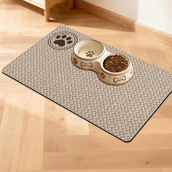 Pet Feeding Mat for Floors Cat Food Mat Waterproof Dog Food Mat and Water Absorbent Quick Dry Non Slip Mat for Cat Bowls