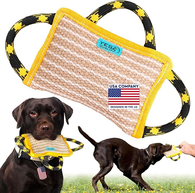 YES4QUALITY Durable Dog Bite Pillow - 10"x7" - Safe Biting Pad with 3 Strong Handles - Tough Jute Tug Toy for Medium to Large Dogs - Ideal for Tug of War, K9, Schutzhund & Puppy Training