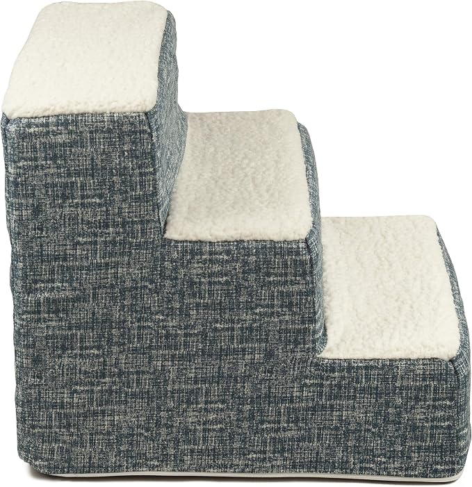 Majestic Pet Portable Pet Stairs | Soft Sherpa Steps Foam Feeling | Steps for Dogs & Cats | Dog & Cat Ramp | Indoor Only | Max Weight: up to 250 Lbs, 3 Step, Palette Heathered Navy Blue Denim