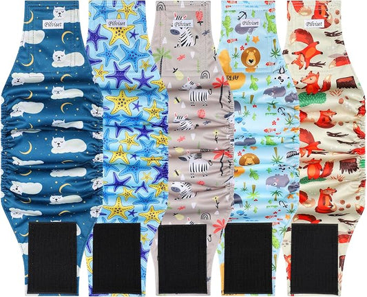 5 Pack Dog Diapers Male Reusable, Premium Belly Bands for Male Dogs, High Absorbing Male Dog Pee Wraps for Doggie in Incontinence or Excitable Urination and Training,Animal,L