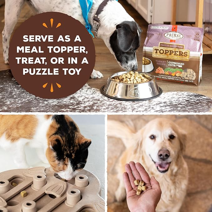 Primal Dog Food Toppers & Cat Food Toppers, Cupboard Cuts, Grain Free Meal Mixers with Probiotics, Raw Freeze Dried Dog Treats & Cat Treats, Great for Training (Fish, 3.5 oz)