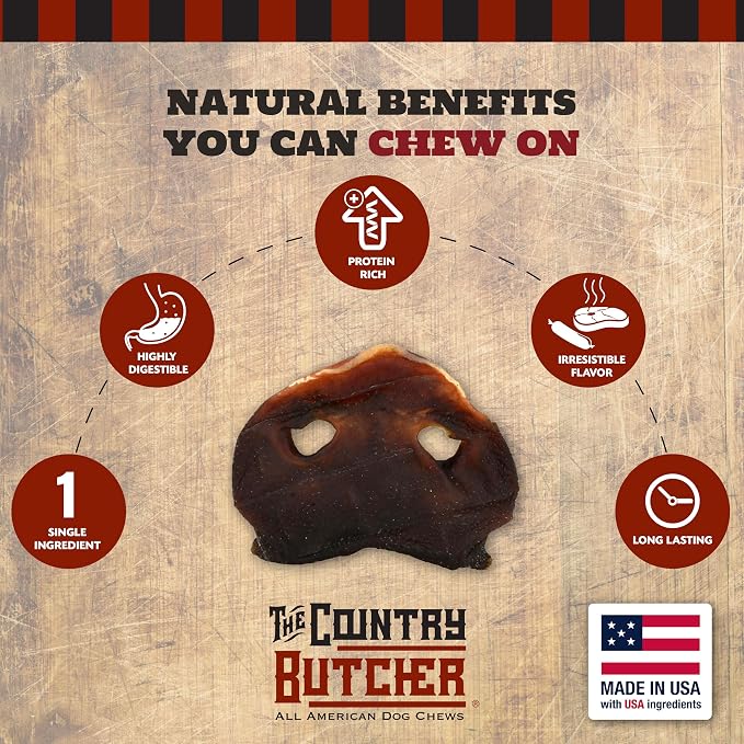 THE COUNTRY BUTCHER Pig Snouts for Dogs, Soft to Aggressive Chewers, Small, Medium and Large Breed, Natural, Dental Treat, Made in The USA, 5 Count - Rawhide Free, No Bones