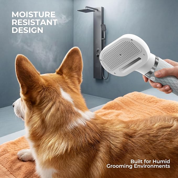 Portable Dog Dryer, High Velocity Pet Blow Dryer with 0.6lb Ultra-Lightweight,3 Speeds & 4 Temp for All Breeds & Sizes, Dog Grooming Dryer with 4 Nozzles & Slicker Brush,GFCI Plug,110000RPM