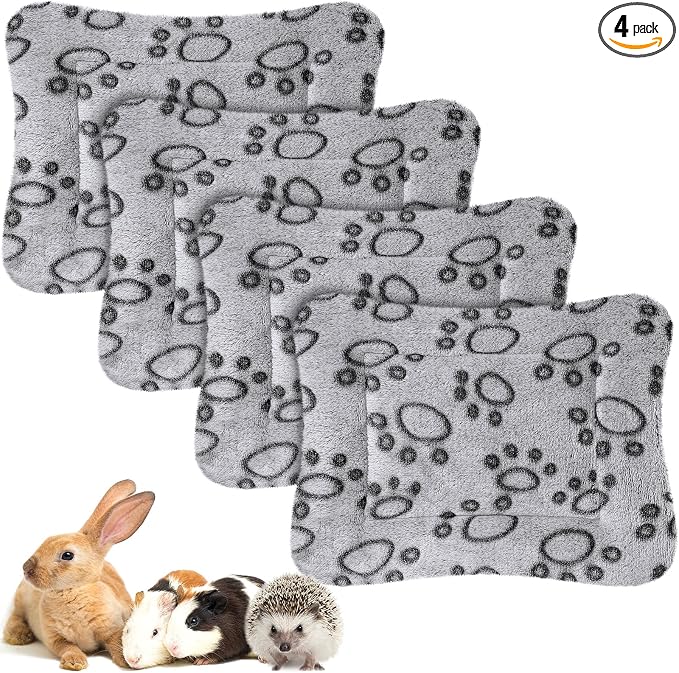 Haull 4 Pcs Waterproof Guinea Pig Bedding Soft Dog Cat Bed Crate Mat Small Animal Plush Cage Liners Rabbit Bunny Kennel Pad Reversible Cozy Pee Thickened Hamster Pad(Gray Paw,13 x 10 Inch)