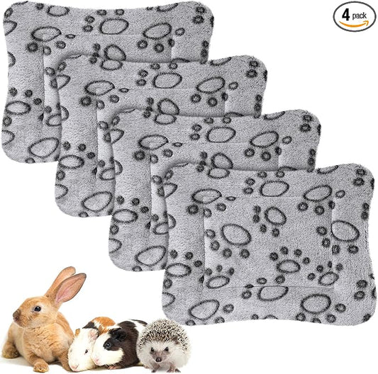 Haull 4 Pcs Waterproof Guinea Pig Bedding Soft Dog Cat Bed Crate Mat Small Animal Plush Cage Liners Rabbit Bunny Kennel Pad Reversible Cozy Pee Thickened Hamster Pad(Gray Paw,13 x 10 Inch)