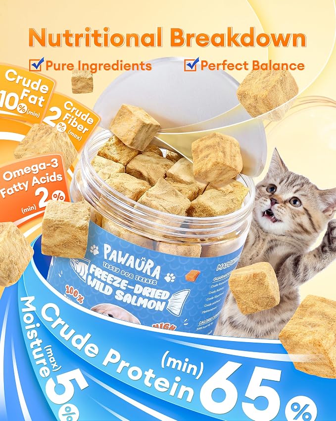 Freeze Dried Salmon Dog Treats - 100% Wild-Caught Single Ingredient, Whole-Cut Large Pieces –Grain-Free, High Protein Low Calorie, Omega-3 for Skin & Coat, Training Treats for All Dogs(4oz)