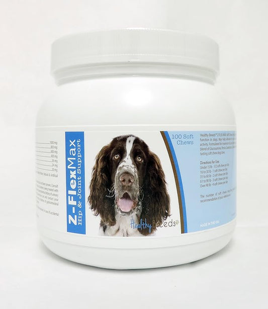 Healthy Breeds English Springer Spaniel Z-Flex Max + Glucosamine + Chondroitin + Omegas - Hip & Joint Support for Improved Mobility - 100 Bacon Flavored Soft Chews