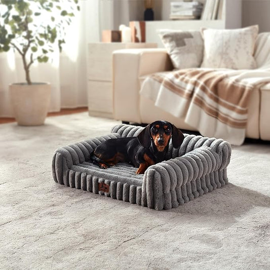 Orthopedic Dog Bed Medium Pet Beds with Removable Washable Cover, Couch-Like Sofa Design for S to XXL Dogs Up to 25 lbs, with Soft Short Plush Surface & Foam, 30x20x8.5 Inch, Grey