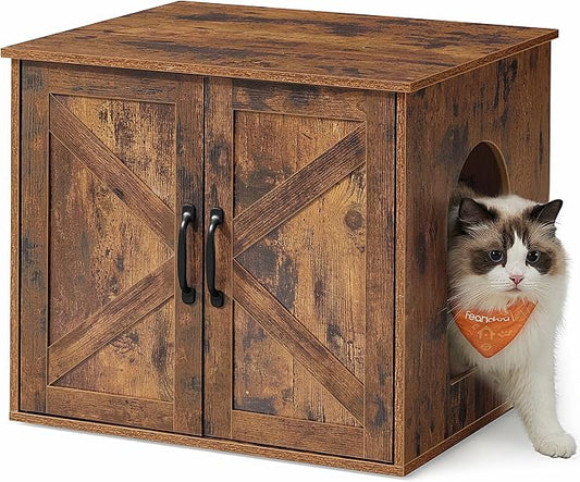 Feandrea Cat Litter Box Enclosure, Hidden Litter Box Furniture, Indoor Pet House End Table, 23.6 x 19.7 x 19.7 Inches, Rustic Brown UPCL042L101