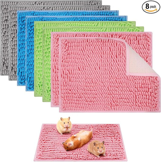 8 Pcs Guinea Pig Cage Liner, 16x12 Inch Washable Fleece Bedding Mats & Reusable Pee Pads for Rabbits and Small Animals (4 Colors)