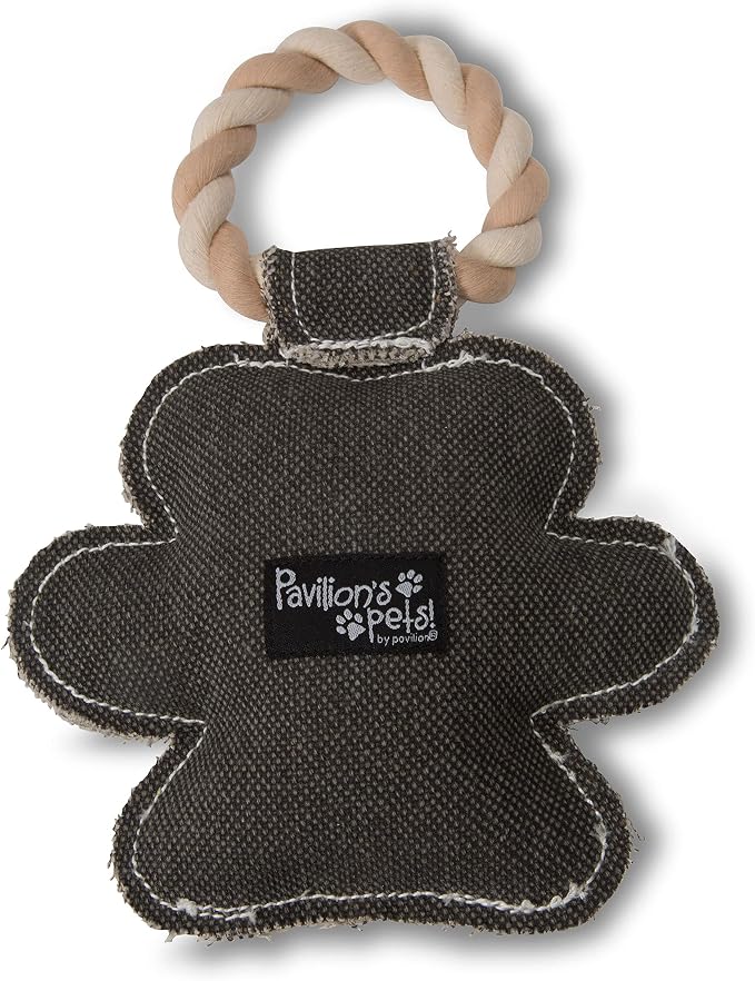 Pavilion Gift Company Gray Paw Print You are Pawsome! Canvas and Rope Dog Squeaky Toy