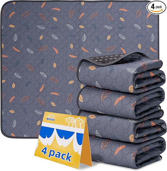 Sunheir Washable Pee Pads for Dogs 4-Pack Reusable Puppy Pads Pet Training Pads, Waterproof Dog Pee Pads for Crate, Whelping Pad, Non-Slip Protects Against Urine Leakage (Leaves - Deep Grey, 18x24)