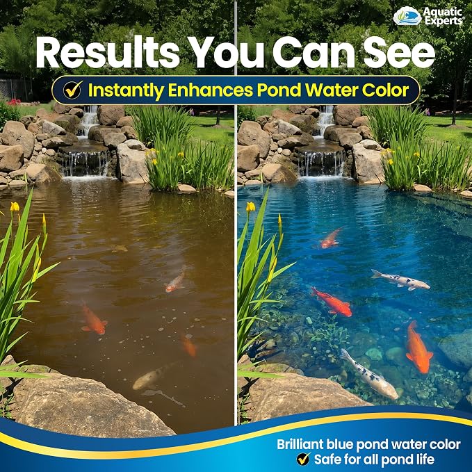 PondBlue Blue Pond Dye & Pond Colorant with De Foaming Action for Garden Ponds, Koi Ponds & Water Gardens, Safe for Pond Fish & Plants, 16.9 fl oz, Aquatic Experts