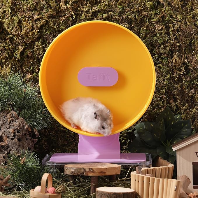Silent Hamster Wheel 8.7 Inch Dual-Bearings Small Animals Quiet Running Exercise Wheels, Height Adjustable for Dwarf Hamsters, Gerbils, Mice, Hedgehog, or Other Small Pets,Passionfruit Yellow