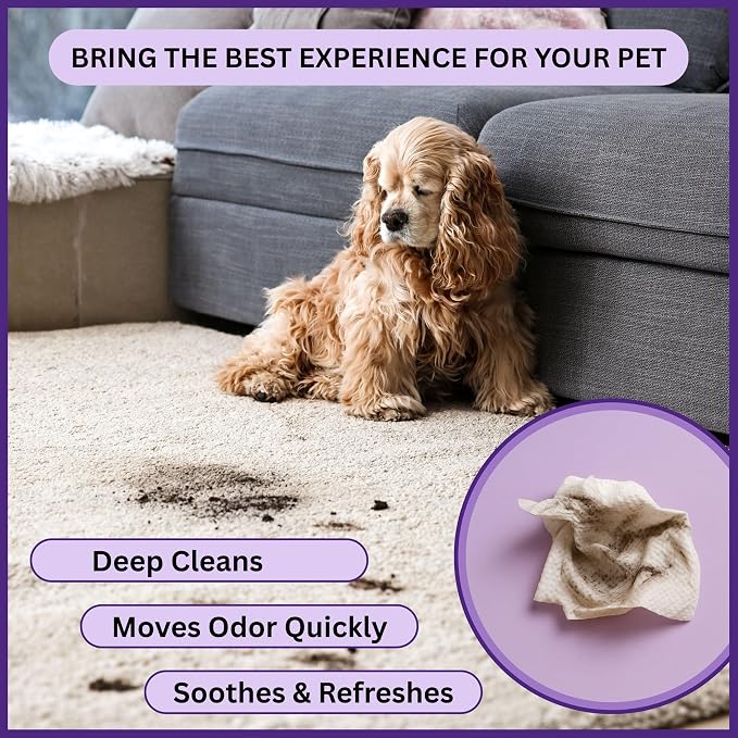 Aurora Pet Wipes – 100% Natural, Plant-Based Hypoallergenic Grooming Wipes for Dogs & Cats – Extra-Durable, Large & Thick for Effortless Cleaning (Lavender, 200 Count)