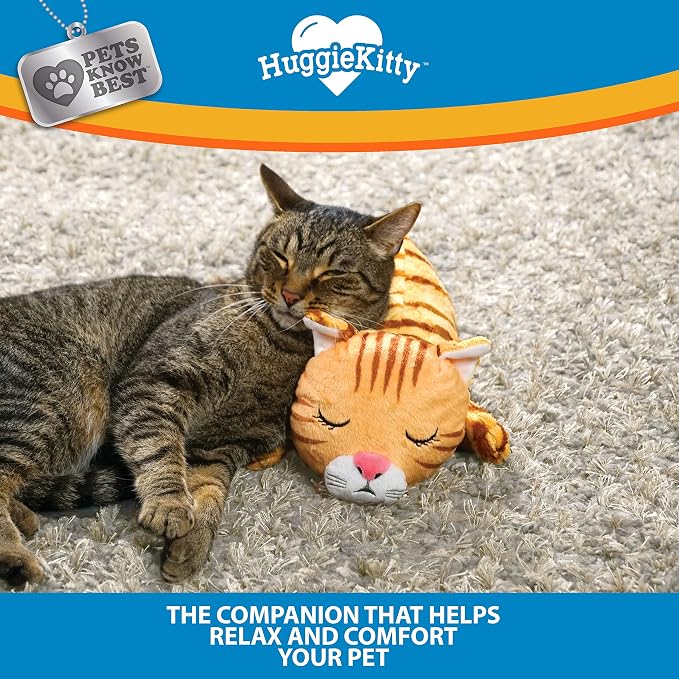 HuggieKitty by Pets Know Best- Cuddly Cat Toy, Soothing Sound & Warmth Help Relax & Comfort Your Pet- Purr & Heartbeat, Heating Pack- Orange