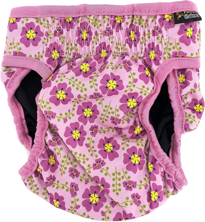 Pack of 3 Female Dog Diapers with 4 - Layers of Absorbent Pads Cat Panties Waterproof Leak Proof Washable (L: Waist 20" - 26", Flowers Pattern)