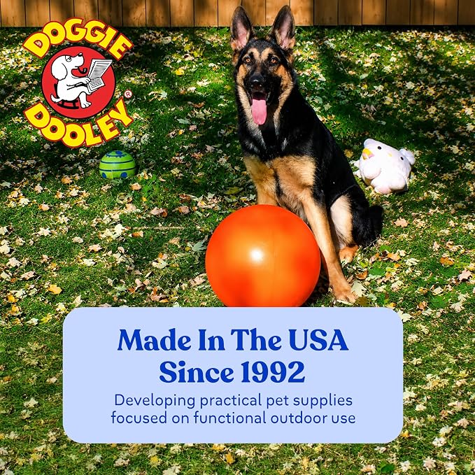 Doggie Dooley Virtually Indestructible Dog Ball - 14 Inch Hard Plastic Interactive Dog Toy for Large Breeds Over 75+ lbs - Built for Herding & Push Play - Floats in Water, Made in USA - Orange