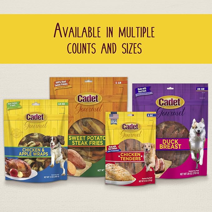 Cadet Gourmet Duck Jerky Dog Treats For Training - Healthy & Natural Dog Training Treats for Small & Large Breeds - Inspected & Tested in USA (14 oz.)