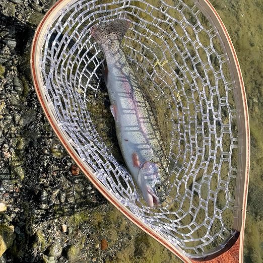 Wooden Frame Fly Fishing Net with Soft Rubber Mesh，Low-Weight Landing Net for Trout & Bass， Catch-and-Release Design for Stream and River Fly Fishing
