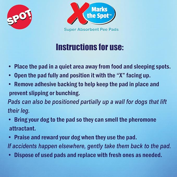 SPOT X Marks The Spot Extra Absorbent Puppy Pads with Adhesive Strips & Pheromones – Attracts Dogs to Center for Training & Potty, 22" x 22", 50-Pack
