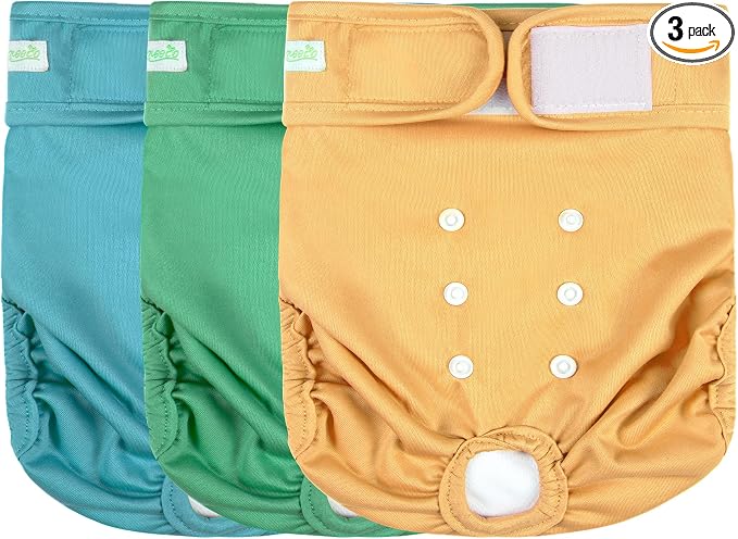 wegreeco Washable Dog Diapers (3 Pack), Highly Absorbent Dog Diapers Female for Doggie Puppy in Heat, Period, Incontinence, or Excitable (Blue Green Yellow, Medium)