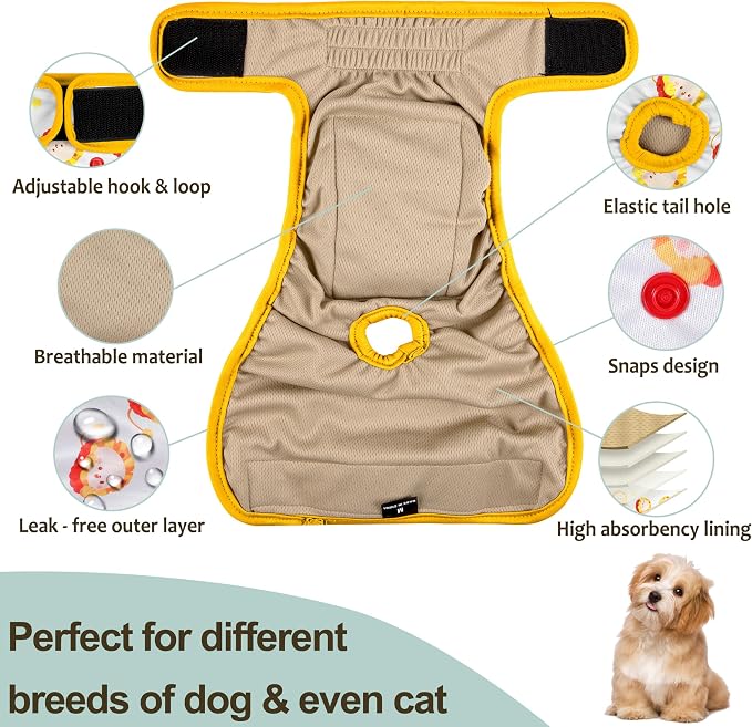 Female Dog Diapers - Premium Reusable Diapers for Doggie in Heat - Highly Absorbent for Pet Incontinence with Adjustable Snaps Rabbit, M