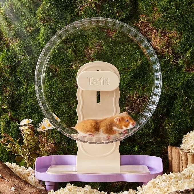Quiet Hamster Wheel 10.2 Inch Dual-Bearings Silent Small Animals Running Exercise Wheel Height Adjustable for Syrian Hamsters, Gerbils, Rats, or Other Small Pets, Transparent