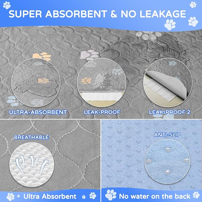 Aitmexcn Washable Puppy Dog Pee Pad, 4PCS 100% Waterproof Whelping Training Mat for Puppy/Senior Dog, Fast Drying Reusable Puppy Pads for Indoor, Outdoor and Car Travel- 18x24'' Llight Gray