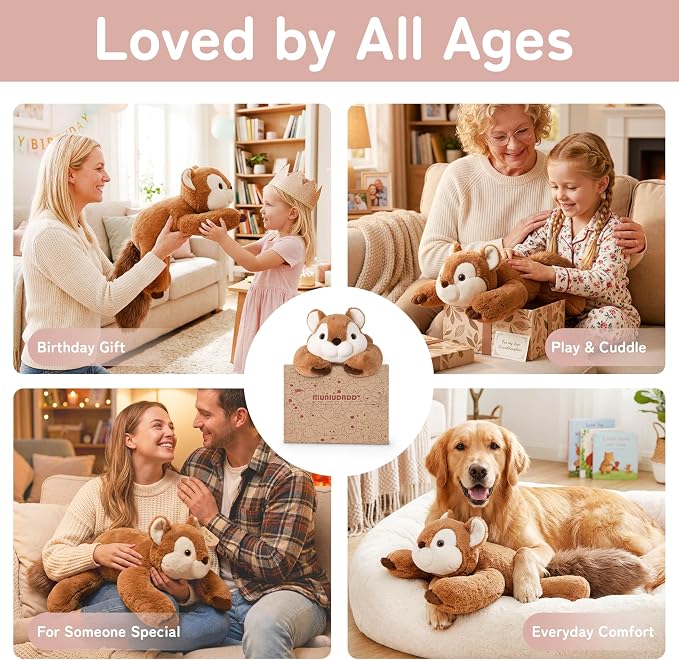 Niuniu Daddy 20" | 3.3 Pound Weighted Squirrel Stuffed Animal Plushie for Adults & Kids, Large Weighted Lap Pillow for Comfort, Soft Sensory Stuffy Toy as Gift for Holidays