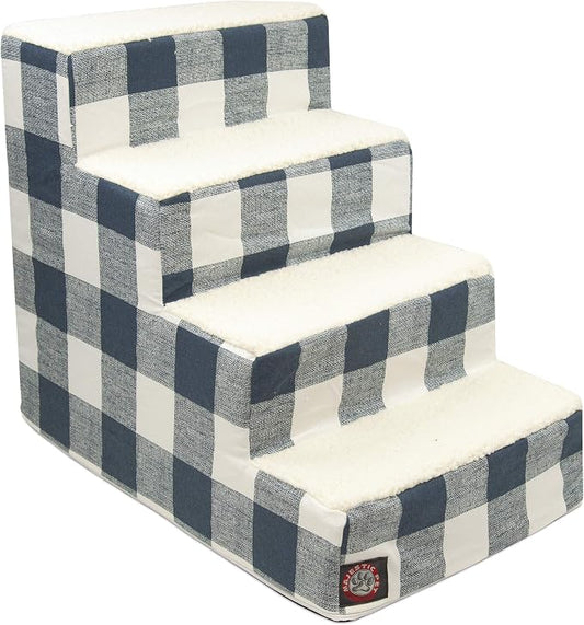 Majestic Pet Portable Pet Stairs | Soft Sherpa Steps Foam Feeling | Steps for Dogs & Cats | Dog & Cat Ramp | Indoor Only | Max Weight: up to 250 Lbs, 4 Step, Anderson Check Navy Blue