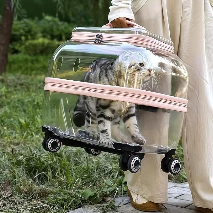 Compact Pets Carrier with Wheels 360° Castors Pet Suitcase Fits up to 48 lbs Cats or Small Dogs, External Single Pole Handle, Portable and Breathable for Trips (Mint)