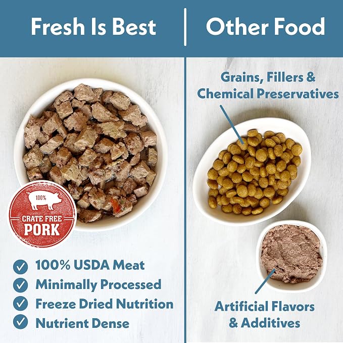 Fresh Is Best Pork Freeze Dried Cat Food – Raw Cat Food for Kittens & Adult Felines – High-Protein Freeze Dried Pork in Resealable Zipper Bag – Made in the USA – 8 oz